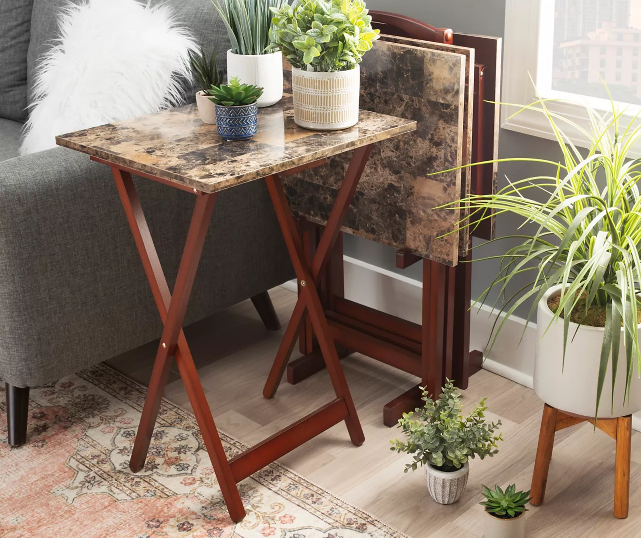 Williams 4-Piece Faux Marble Tray Table Set 8 Williams 4-Piece Faux Marble Tray Table Set - Image 8