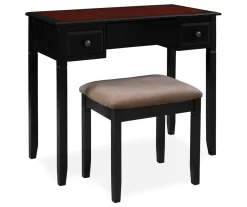 Shirley Black Cherry Mirror Vanity Set With Stool