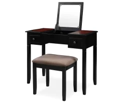 Shirley Black Cherry Mirror Vanity Set With Stool -Chic Furniture Shop 810389408 2