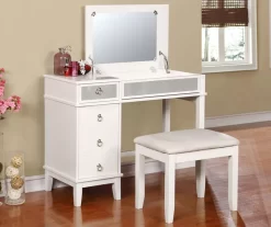 Piper White Mirror Vanity Set With Stool 6 Piper White Mirror Vanity Set With Stool -Chic Furniture Shop 810389501 3
