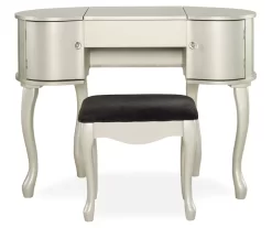 Kelly Silver Rounded Mirror Vanity Set With Stool 10 Kelly Silver Rounded Mirror Vanity Set With Stool -Chic Furniture Shop 810389505 2