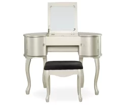 Kelly Silver Rounded Mirror Vanity Set With Stool 9 Kelly Silver Rounded Mirror Vanity Set With Stool -Chic Furniture Shop 810389505 3