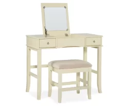 Caroline Cream Mirror Vanity Set With Stool