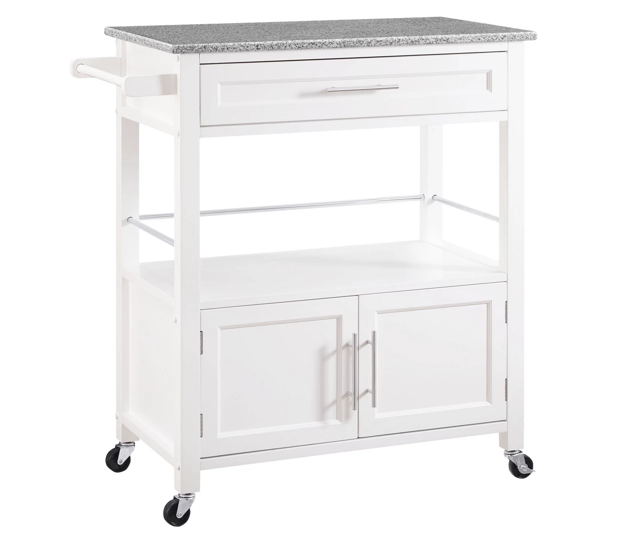 White Double Door Kitchen Cart With Granite Top 2 White Double Door Kitchen Cart With Granite Top - Image 2
