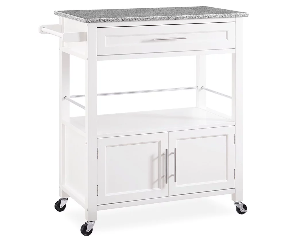 White Double Door Kitchen Cart With Granite Top 1 White Double Door Kitchen Cart With Granite Top