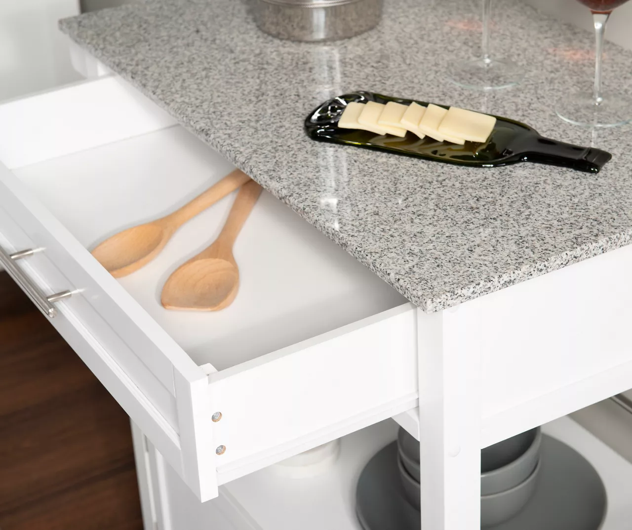 White Double Door Kitchen Cart With Granite Top 4 White Double Door Kitchen Cart With Granite Top - Image 4