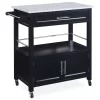 Black Double Door Kitchen Cart With Granite Top