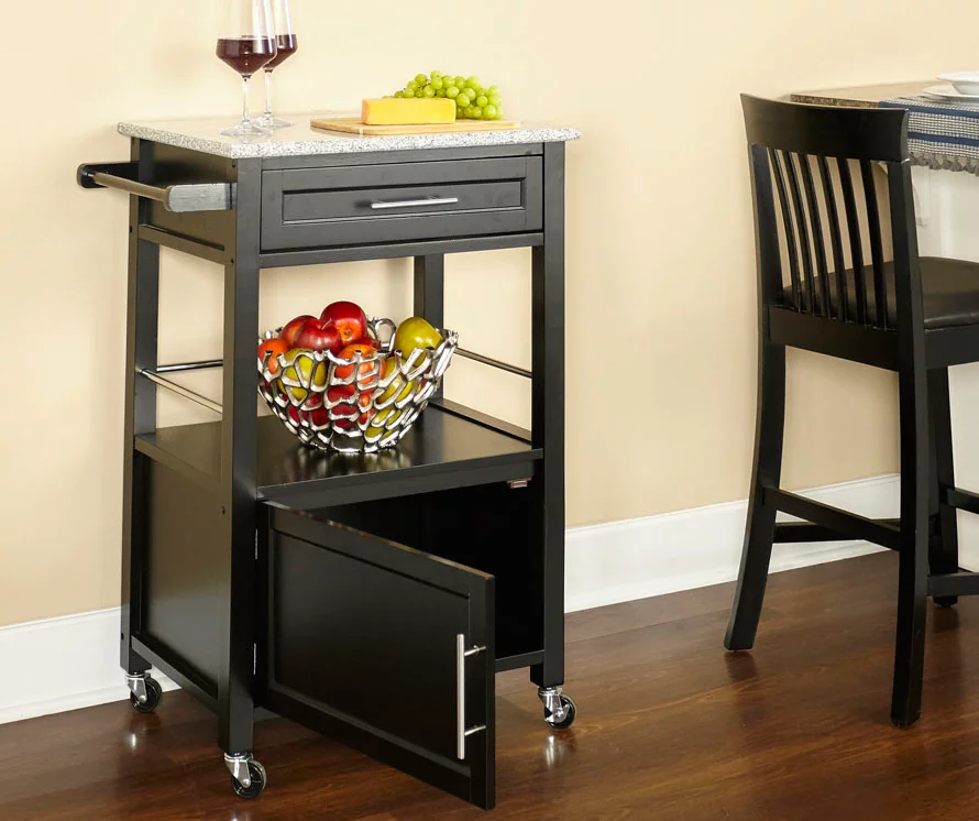 Ree Black Granite Top Kitchen Cart With Storage 2 Ree Black Granite Top Kitchen Cart With Storage - Image 2