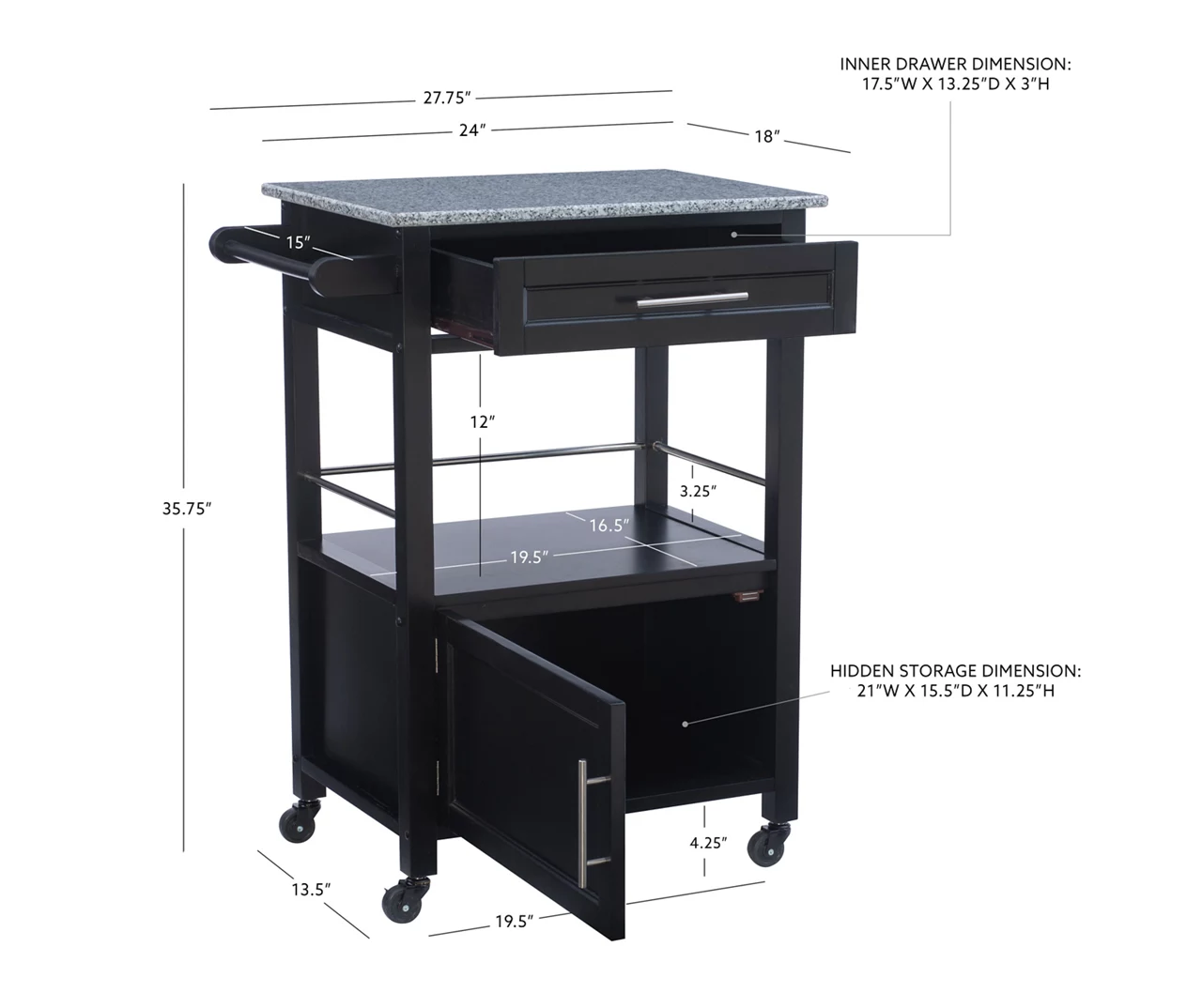 Ree Black Granite Top Kitchen Cart With Storage 11 Ree Black Granite Top Kitchen Cart With Storage - Image 11