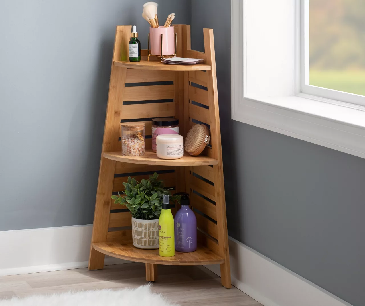 Pierce Bamboo 3-Tier Corner Shelf 2 Pierce Bamboo 3-Tier Corner Shelf - Image 2