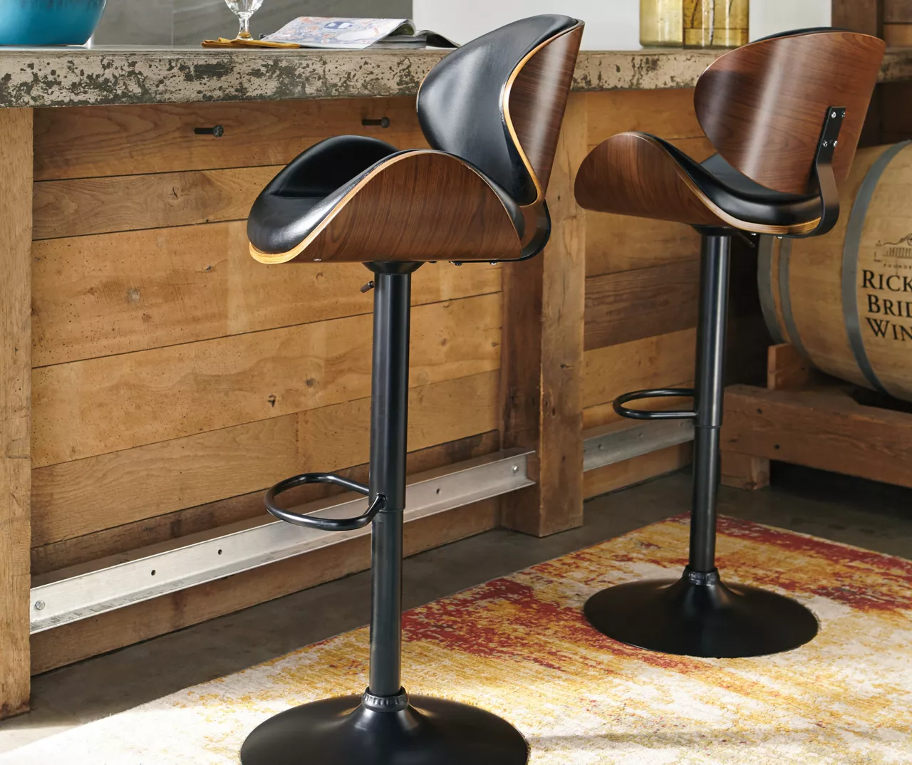 Bellatier Black & Brown Contoured Adjustable Height Barstool 5 Bellatier Black & Brown Contoured Adjustable Height Barstool - Image 5