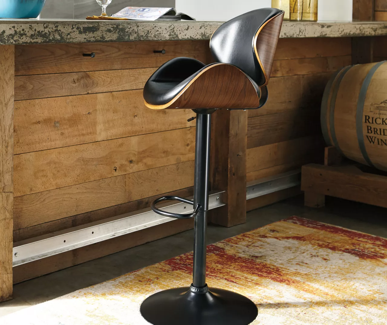 Bellatier Black & Brown Contoured Adjustable Height Barstool 2 Bellatier Black & Brown Contoured Adjustable Height Barstool - Image 2