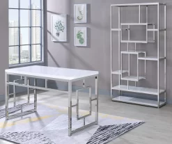 Alize White & Chrome Geometric Bookcase