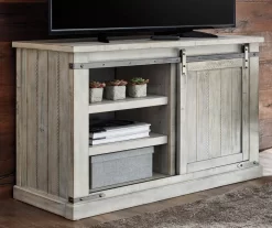 Carynhurst Whitewash Sliding Barn Door TV Stand -Chic Furniture Shop 810458282