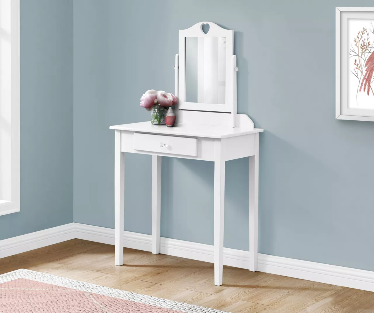 White Wood Vanity With Mirror 2 White Wood Vanity With Mirror - Image 2