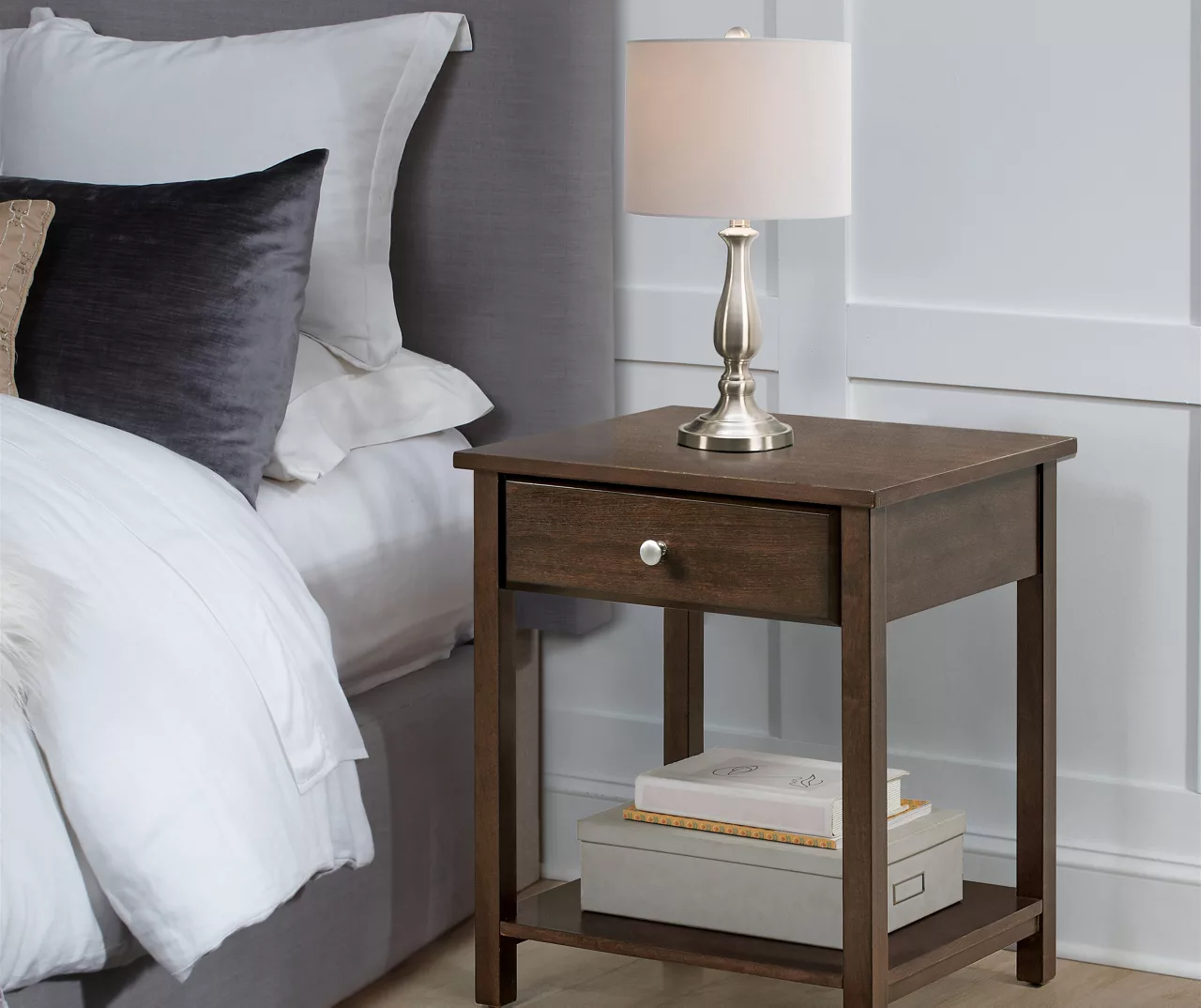 Walnut Nightstand With USB Ports & Power Outlets 2 Walnut Nightstand With USB Ports & Power Outlets - Image 2