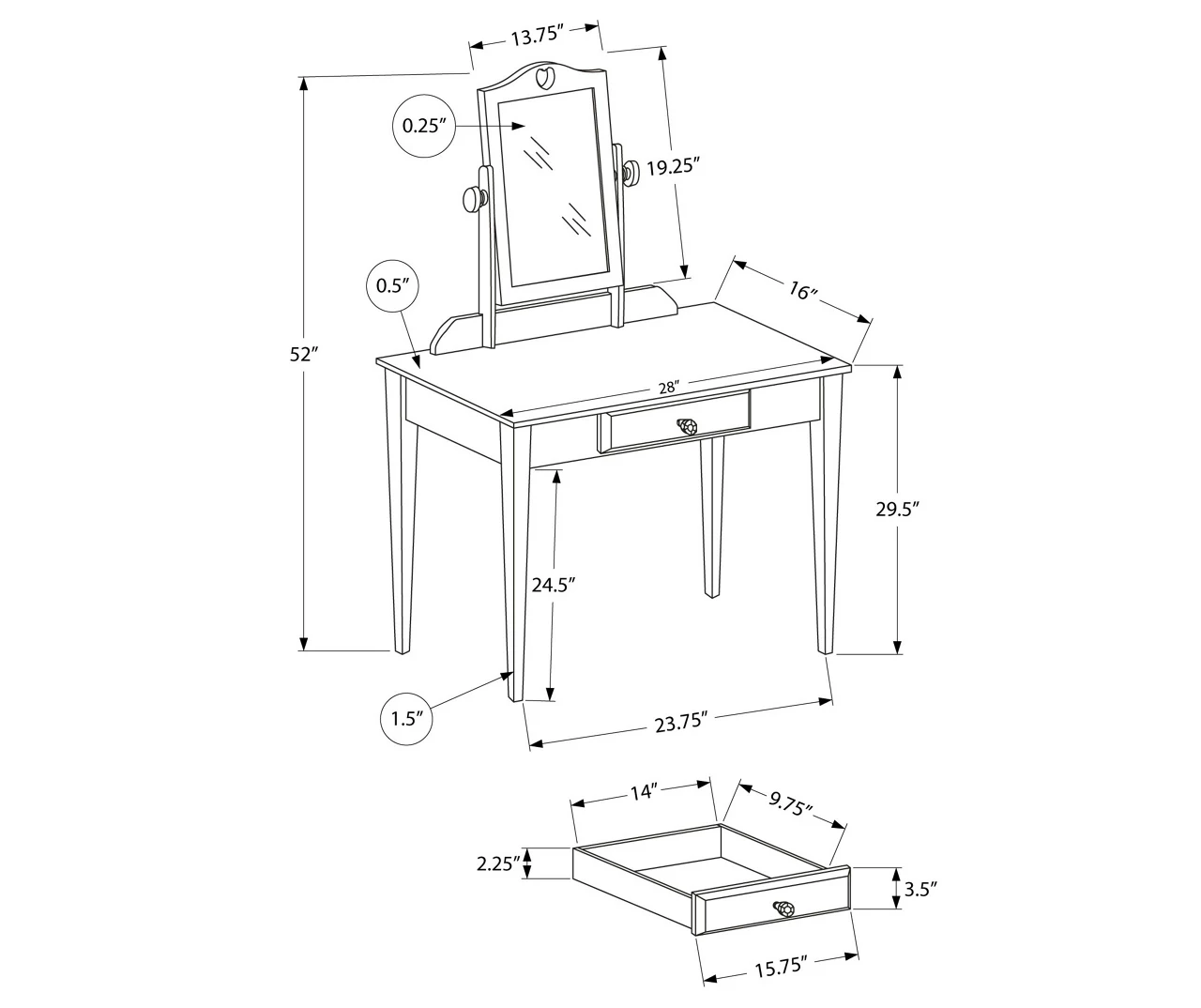 Gray Vanity Table With Mirror 3 Gray Vanity Table With Mirror - Image 3