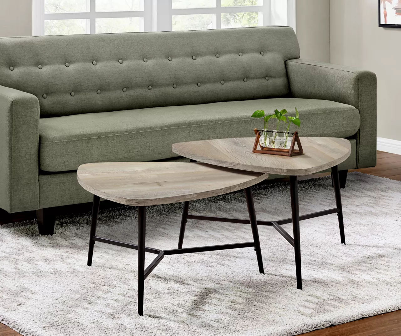 Taupe Reclaimed Triangular 2-Piece Nesting Table Set 2 Taupe Reclaimed Triangular 2-Piece Nesting Table Set - Image 2