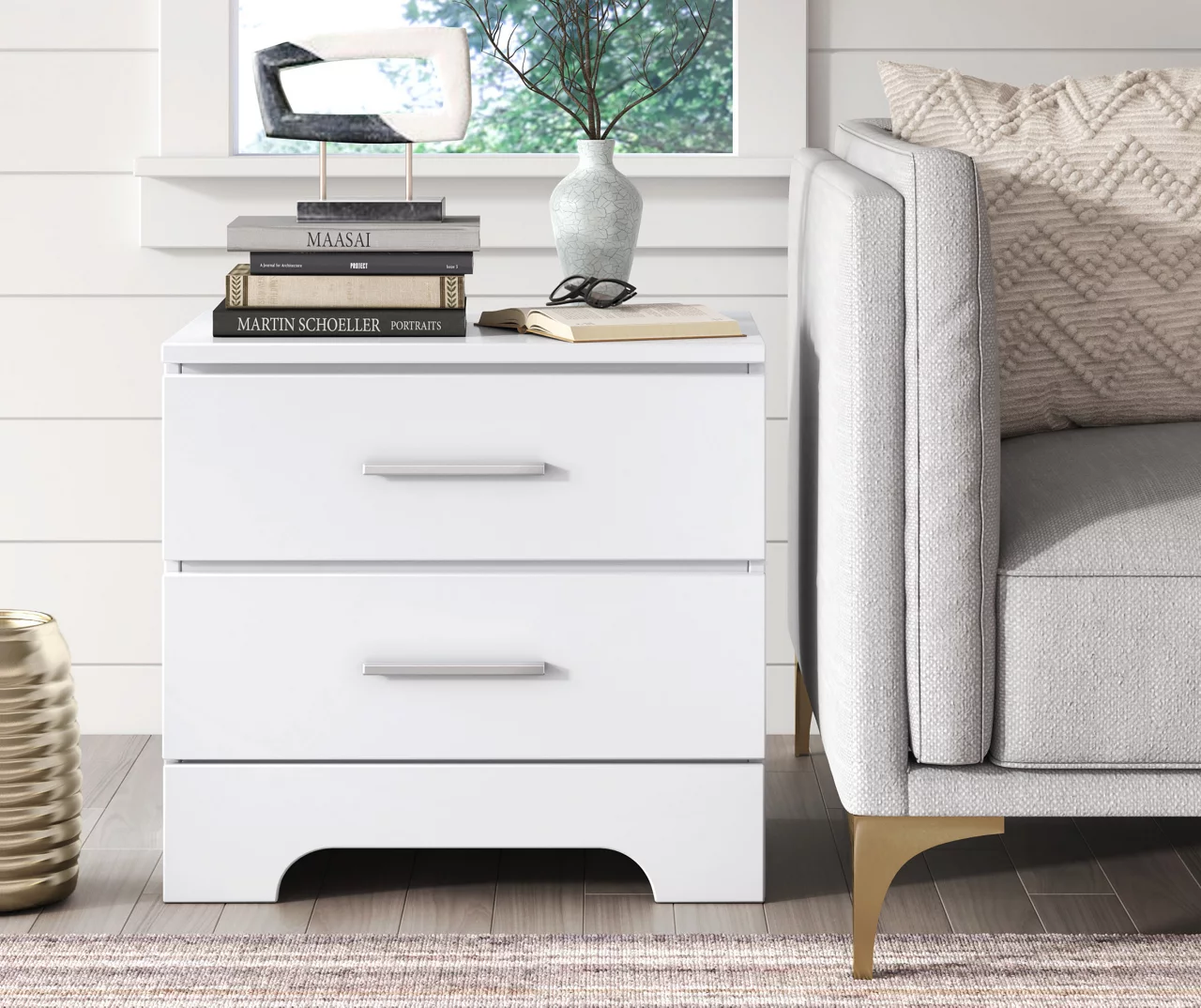 White Hudson 2-Drawer Wood Nightstand 7 White Hudson 2-Drawer Wood Nightstand - Image 7