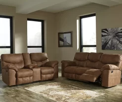 Boxberg Bark Faux Leather Reclining Console Loveseat -Chic Furniture Shop 810519664 810519667 1