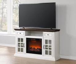 60" Brown & White Glass Door Fireplace Console -Chic Furniture Shop 810521149 3
