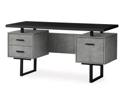60" Concrete Gray & Black Floating Desk