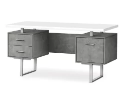 60" Concrete Gray & White Floating Desk