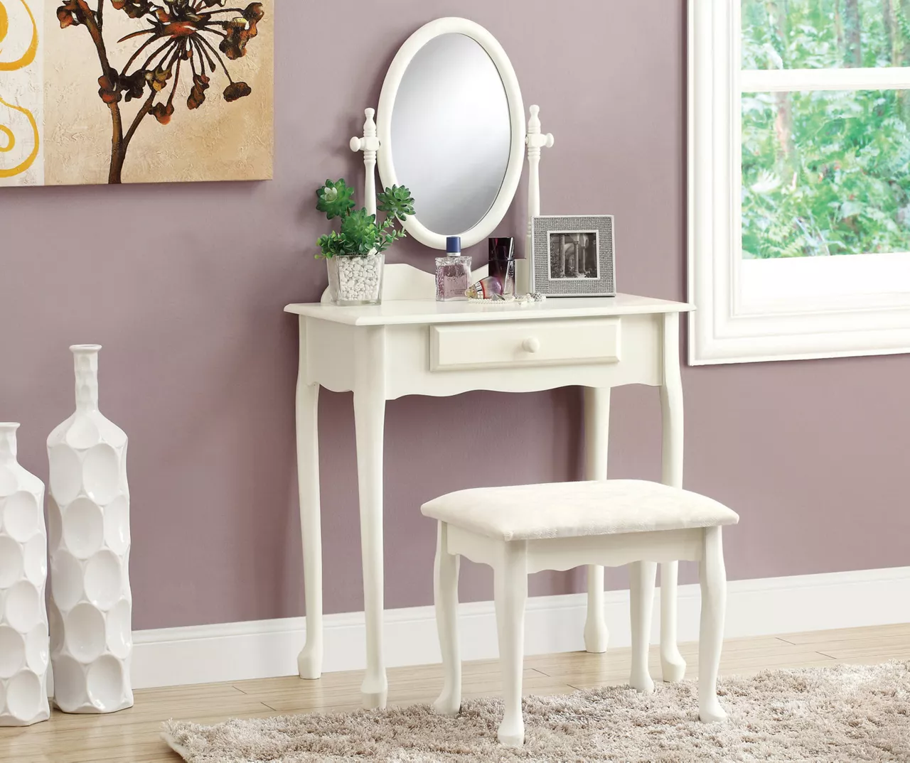 Antique White 2-Piece Mirror Vanity Set 1 Antique White 2-Piece Mirror Vanity Set