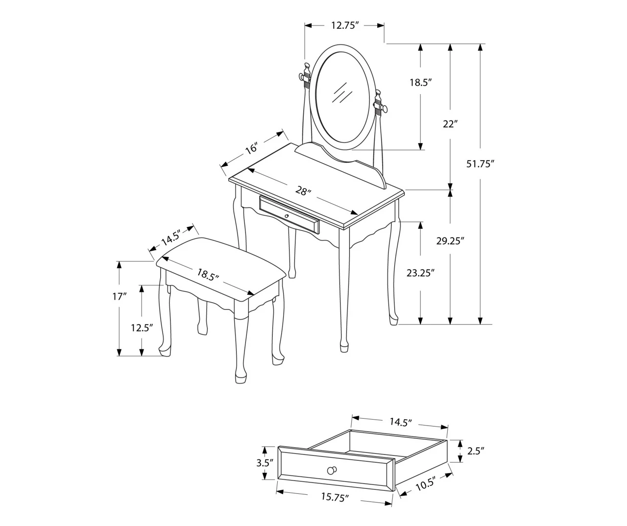 Antique White 2-Piece Mirror Vanity Set 6 Antique White 2-Piece Mirror Vanity Set - Image 6