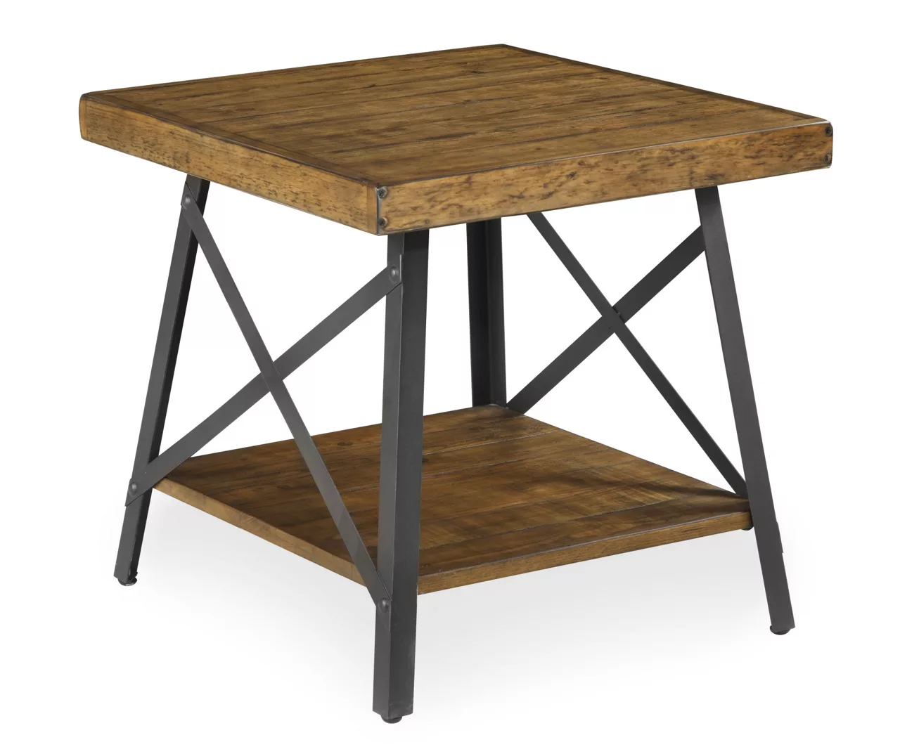 Pomona Pine Brown & Steel Gray 24" Wood Open-Shelf End Table 1 Pomona Pine Brown & Steel Gray 24" Wood Open-Shelf End Table