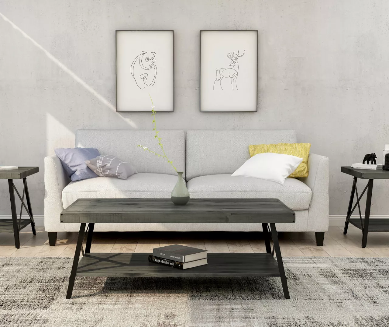 Pomona Gray & Steel Gray 24" Wood Open-Shelf End Table 6 Pomona Gray & Steel Gray 24" Wood Open-Shelf End Table - Image 6