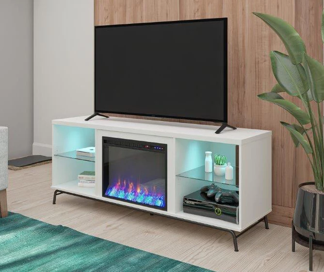 Newland White Electric Fireplace Console 4 Newland White Electric Fireplace Console - Image 4
