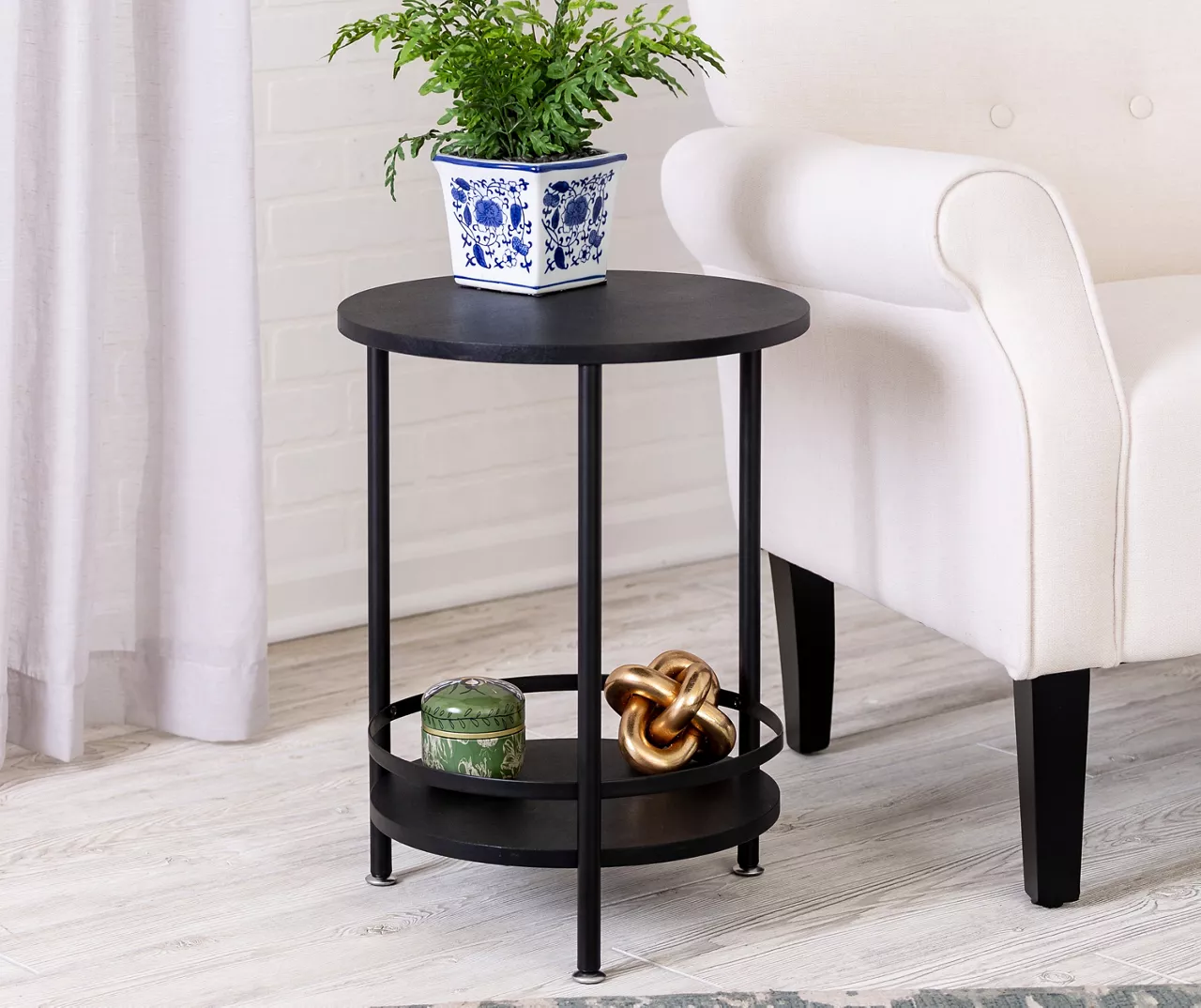 Black Round 2-Tier Side Table 2 Black Round 2-Tier Side Table - Image 2