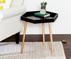 Black Hexagon Wood Leg End Table -Chic Furniture Shop 810539923 2