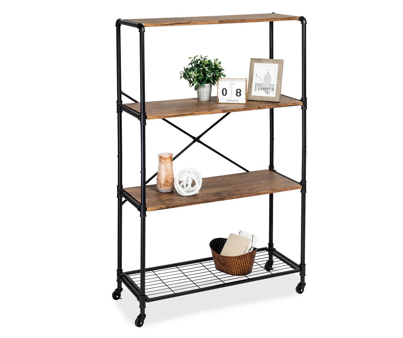 Rustic Black 4-Tier Industrial Rolling Bookshelf 1 Rustic Black 4-Tier Industrial Rolling Bookshelf