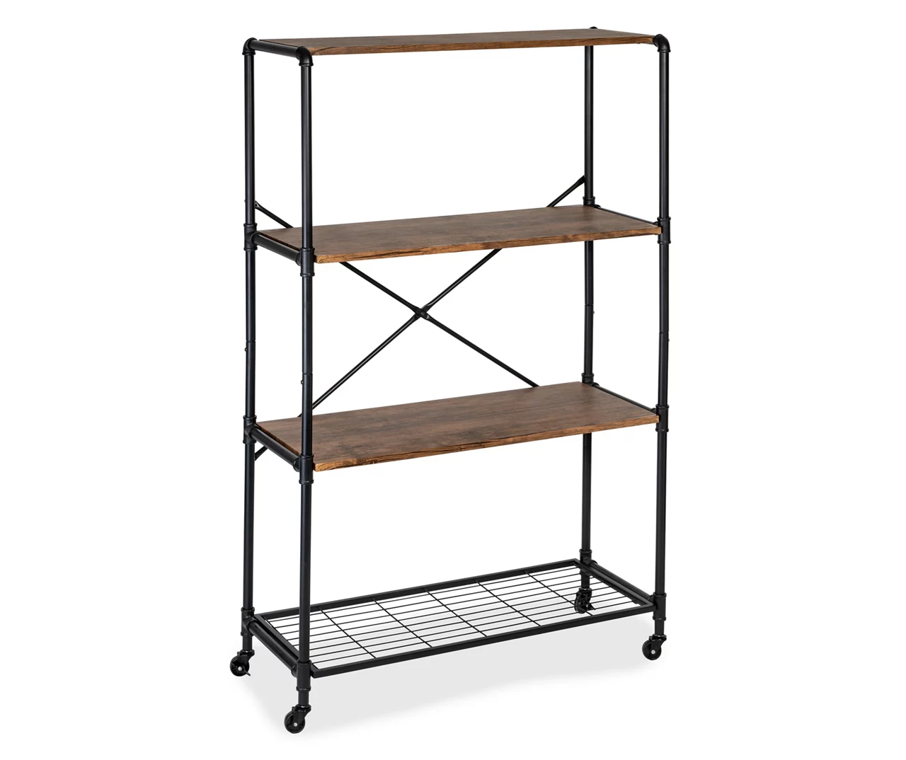 Rustic Black 4-Tier Industrial Rolling Bookshelf 4 Rustic Black 4-Tier Industrial Rolling Bookshelf - Image 4
