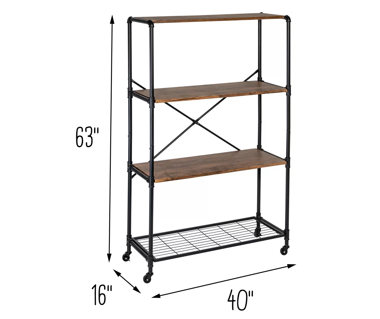 Rustic Black 4-Tier Industrial Rolling Bookshelf 6 Rustic Black 4-Tier Industrial Rolling Bookshelf - Image 6