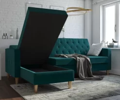 CosmoLiving Liberty Green Velvet Sectional Storage Futon 8 CosmoLiving Liberty Green Velvet Sectional Storage Futon -Chic Furniture Shop 810541026 2