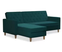 CosmoLiving Liberty Green Velvet Sectional Storage Futon