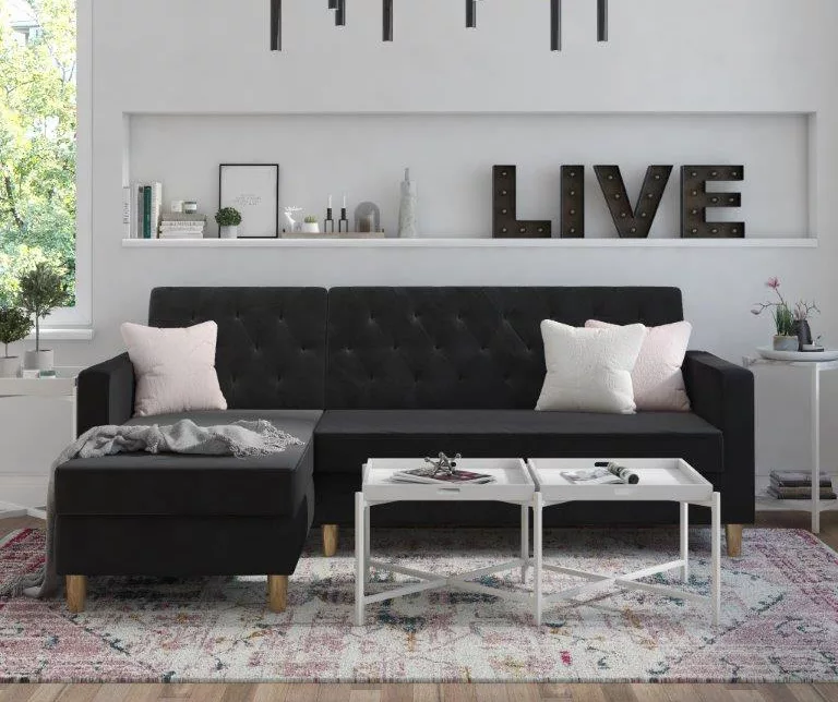 CosmoLiving Liberty Black Velvet Sectional Storage Futon 5 CosmoLiving Liberty Black Velvet Sectional Storage Futon - Image 5