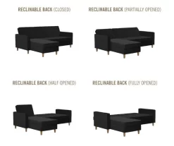 CosmoLiving Liberty Black Velvet Sectional Storage Futon 11 CosmoLiving Liberty Black Velvet Sectional Storage Futon -Chic Furniture Shop 810541040 6