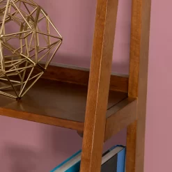 Presley Walnut 5-Shelf Ladder Bookcase -Chic Furniture Shop 810543154 5