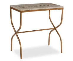 Global Designs Gold Geometric Capiz Mosaic Fish Pattern Accent Table