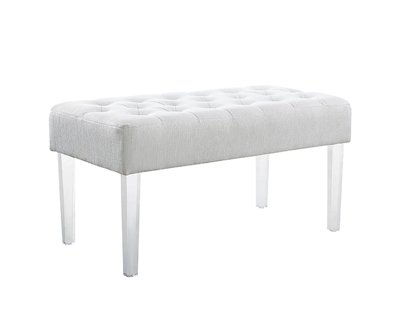Marie Glitz White Tufted Linen Acrylic Leg Bench 2 Marie Glitz White Tufted Linen Acrylic Leg Bench - Image 2
