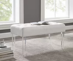 Marie Glitz White Tufted Linen Acrylic Leg Bench 17 Marie Glitz White Tufted Linen Acrylic Leg Bench -Chic Furniture Shop 810543267 2