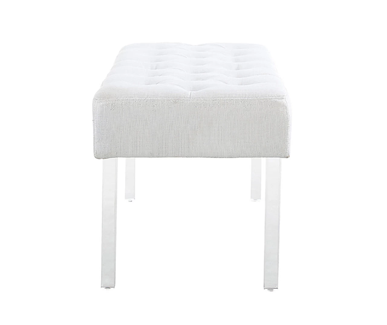 Marie Glitz White Tufted Linen Acrylic Leg Bench 10 Marie Glitz White Tufted Linen Acrylic Leg Bench - Image 10