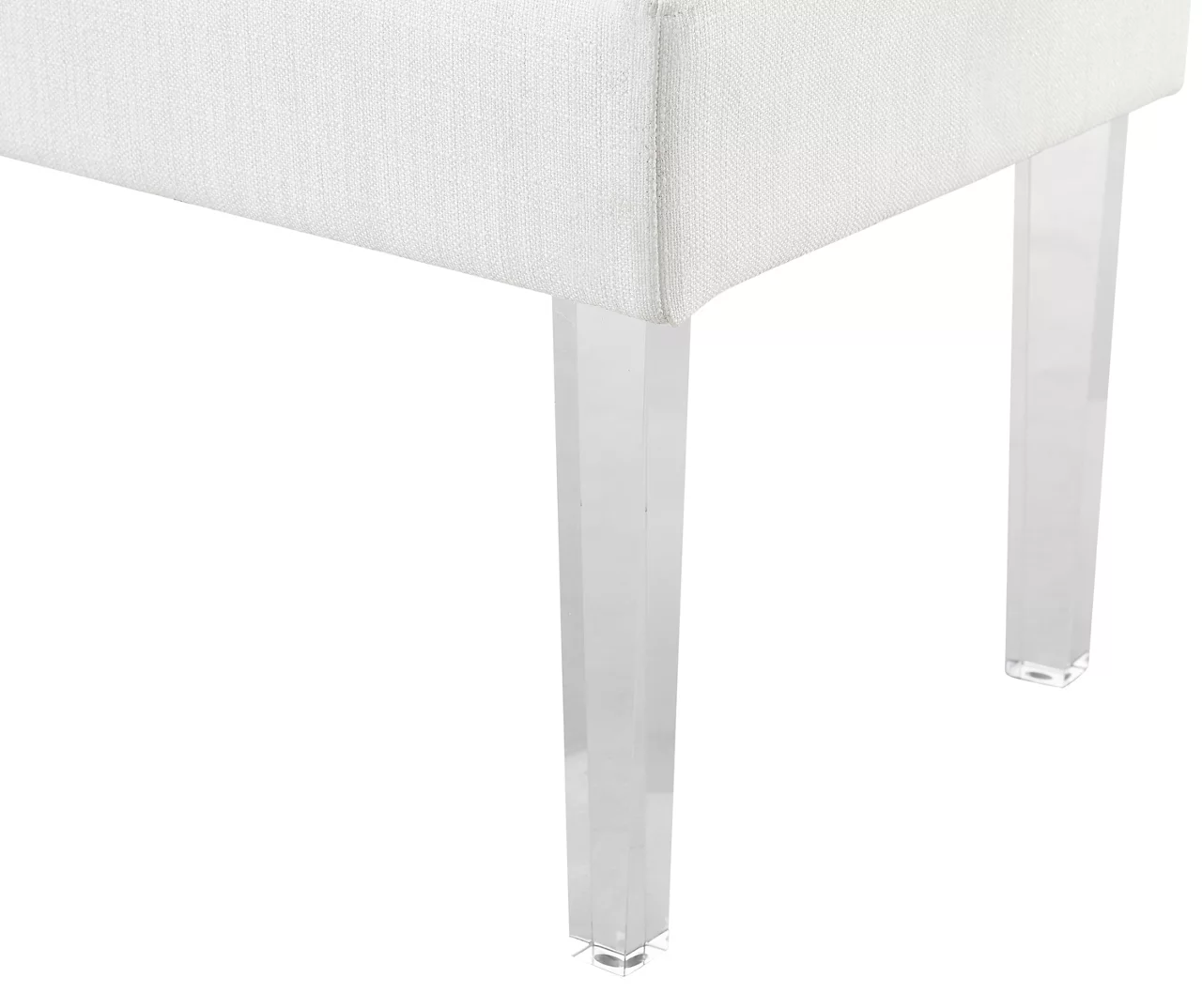 Marie Glitz White Tufted Linen Acrylic Leg Bench 5 Marie Glitz White Tufted Linen Acrylic Leg Bench - Image 5