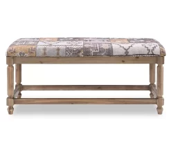 Gray Moroccan Tapestry Upholstered Rustic Driftwood Bench -Chic Furniture Shop 810543274 3