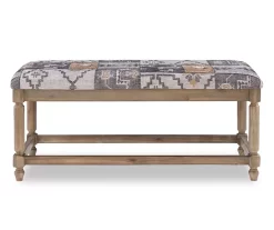 Gray Moroccan Tapestry Upholstered Rustic Driftwood Bench -Chic Furniture Shop 810543274 5