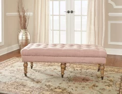 Claire Linen Upholstered Rolling Bench -Chic Furniture Shop 810543277 2